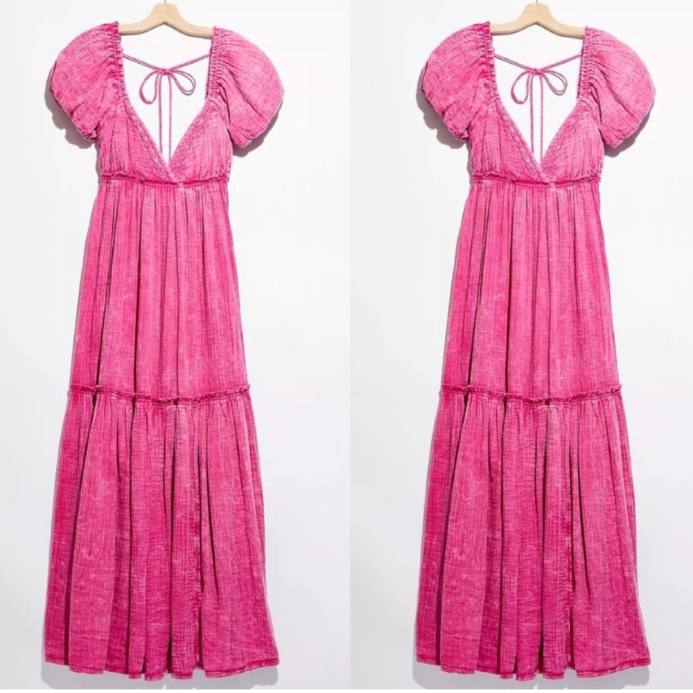 Free People Monsoon Washed Pink Tiered Lace Dress